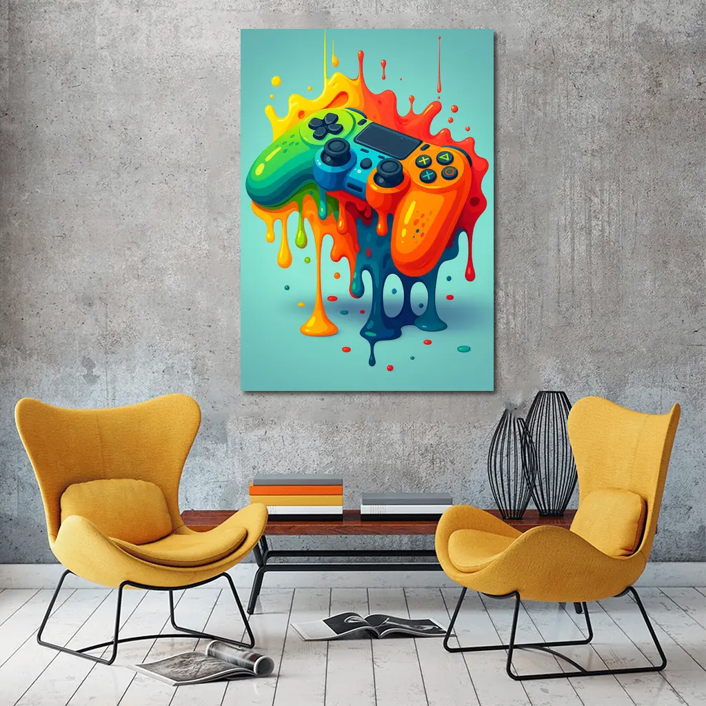 Colorful Gaming Controller Paint Splash Art – Wall Art