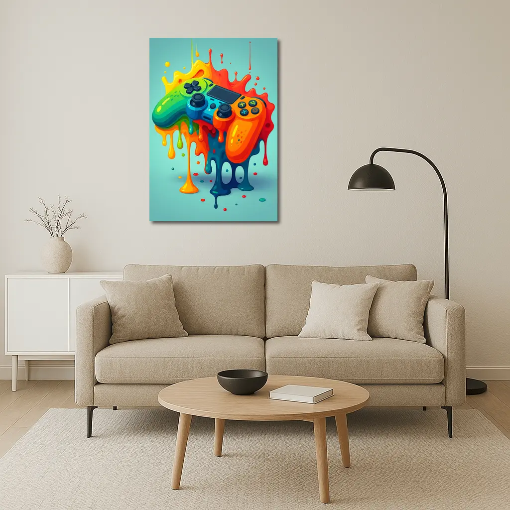 Colorful Gaming Controller Paint Splash Art – Wall Art