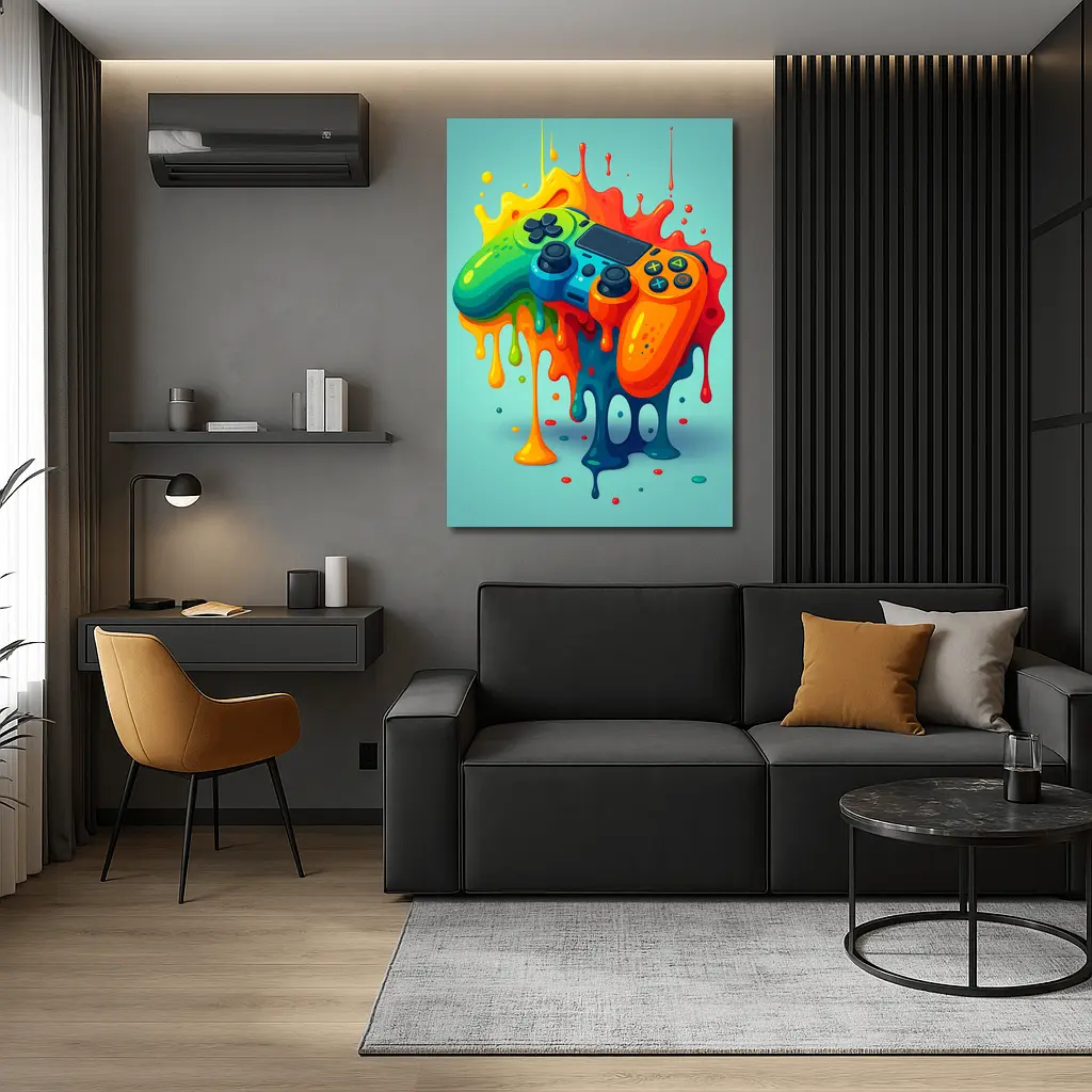 Colorful Gaming Controller Paint Splash Art – Wall Art
