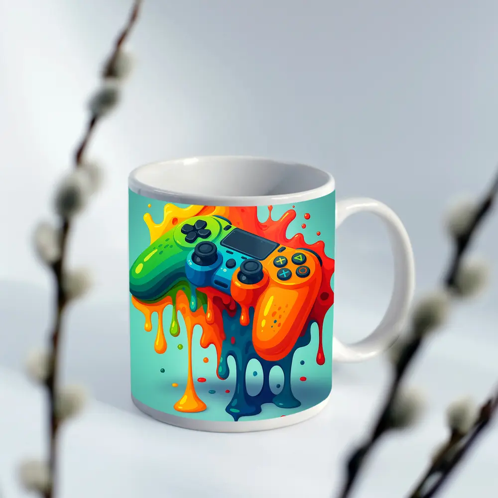 Colorful Gaming Controller Paint Splash Art – Mugs