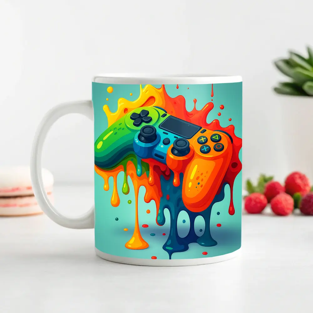 Colorful Gaming Controller Paint Splash Art – Mugs