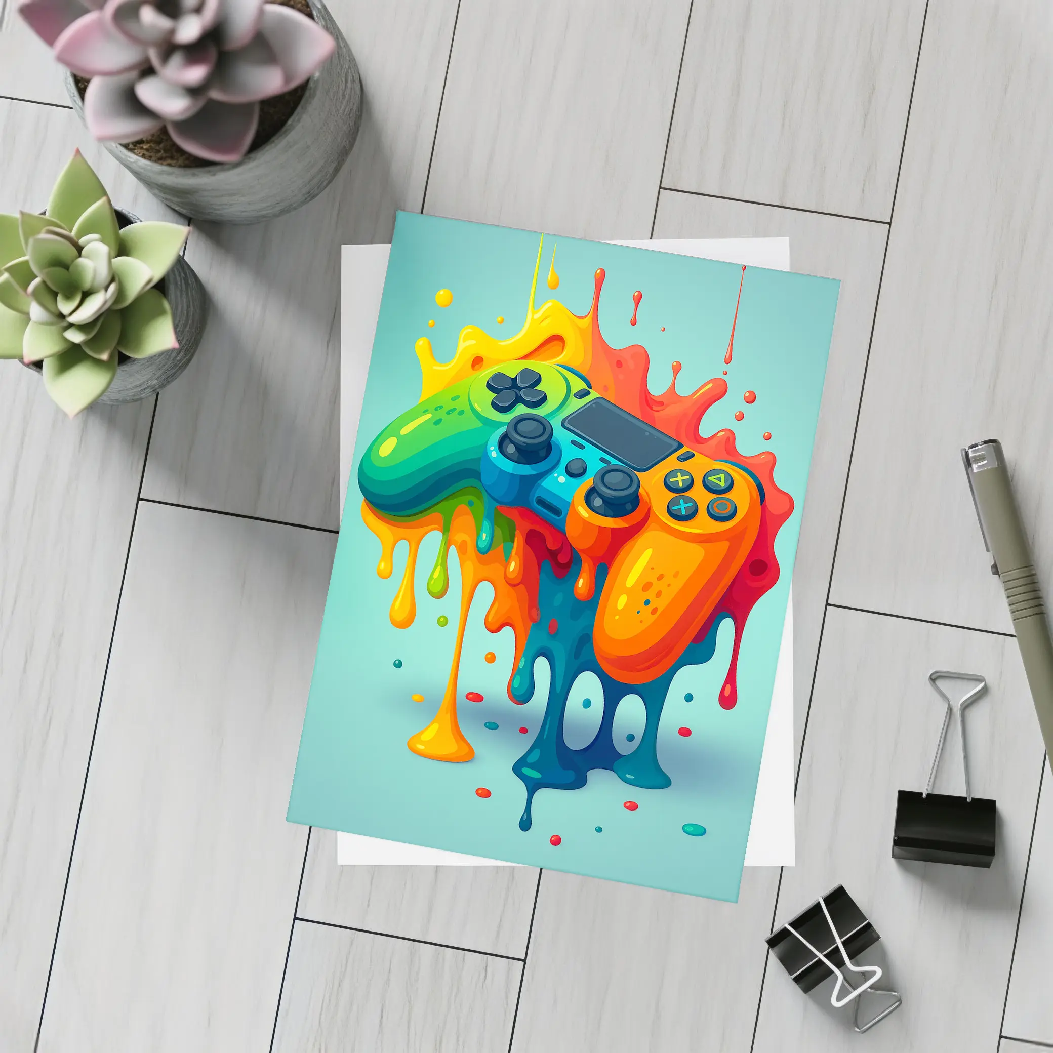 Colorful Gaming Controller Paint Splash Art – Postcards