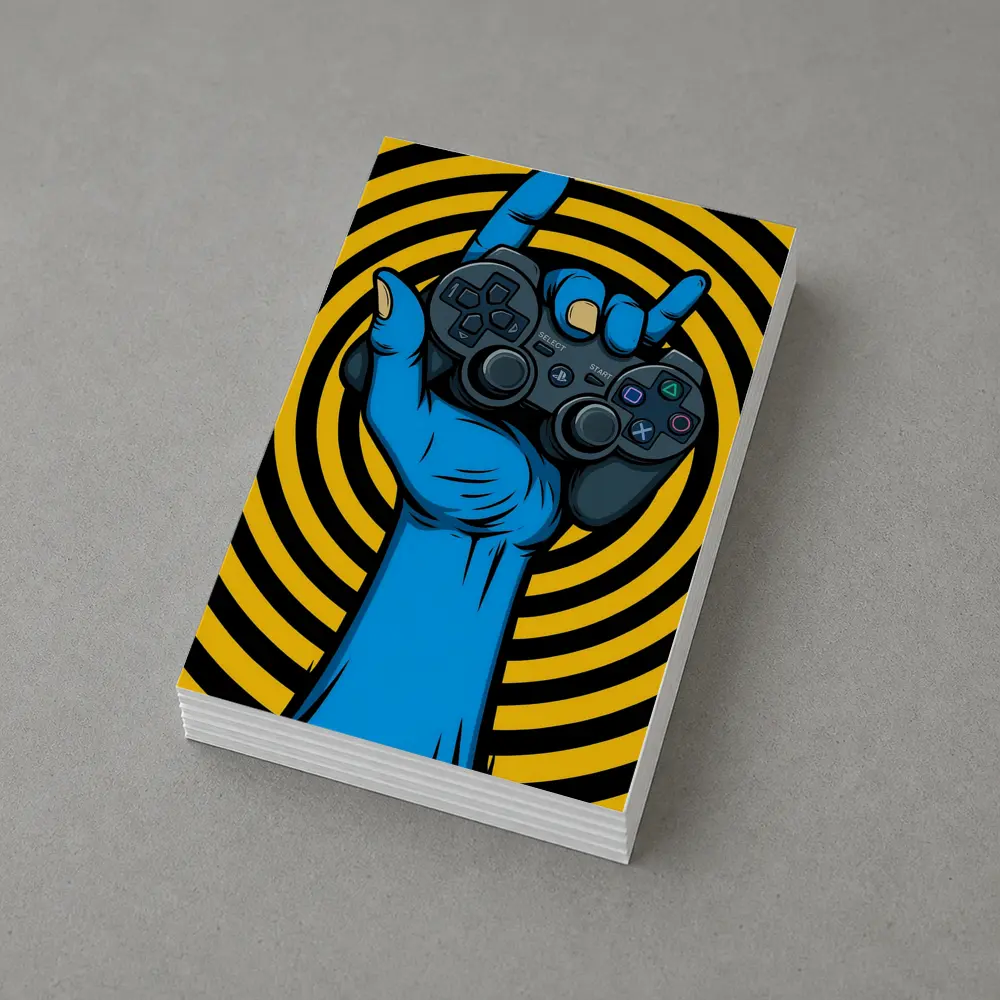 Blue Hand Holding PlayStation Controller Yellow Swirl – Postcards