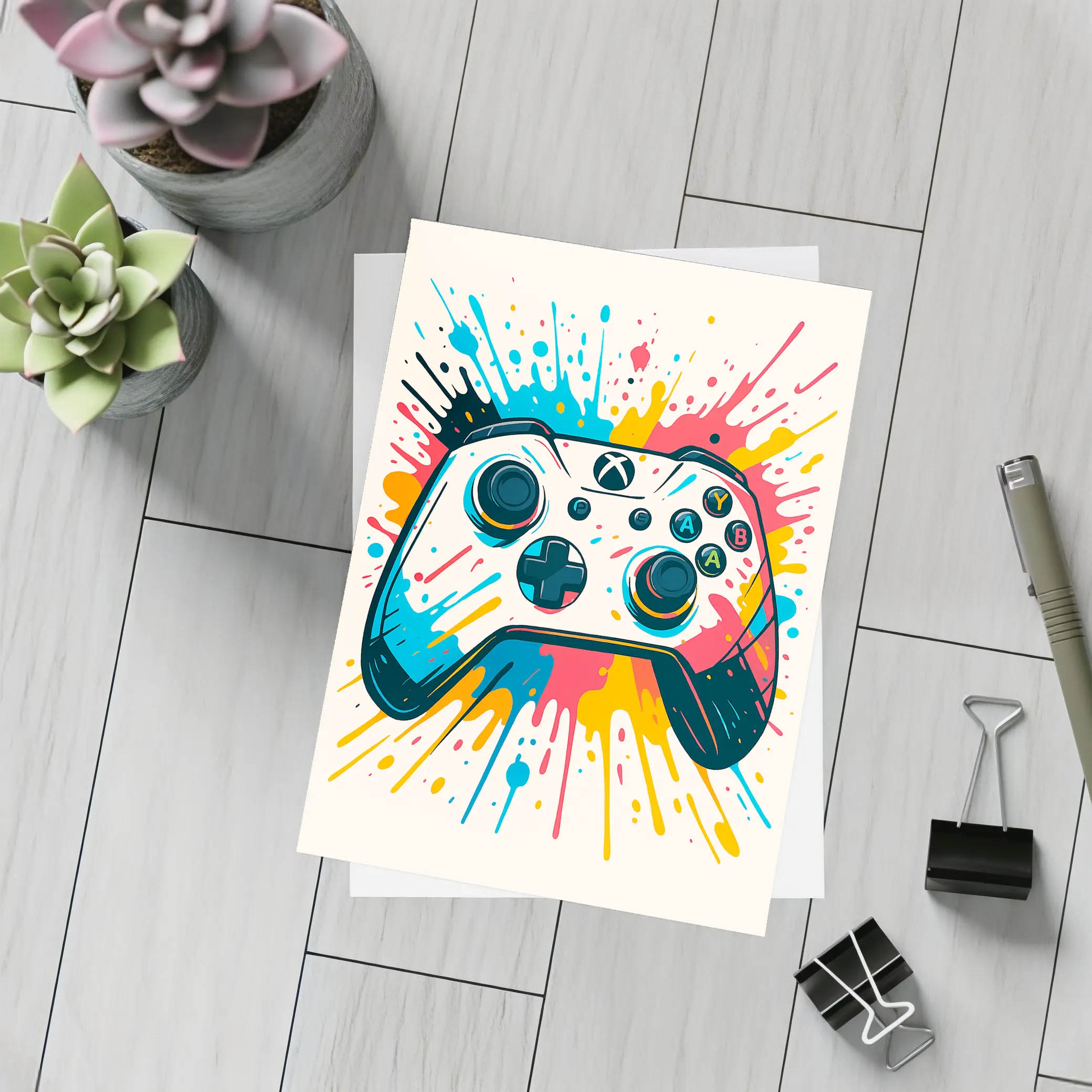 Xbox Controller Colorful Paint Splash Art – Postcards
