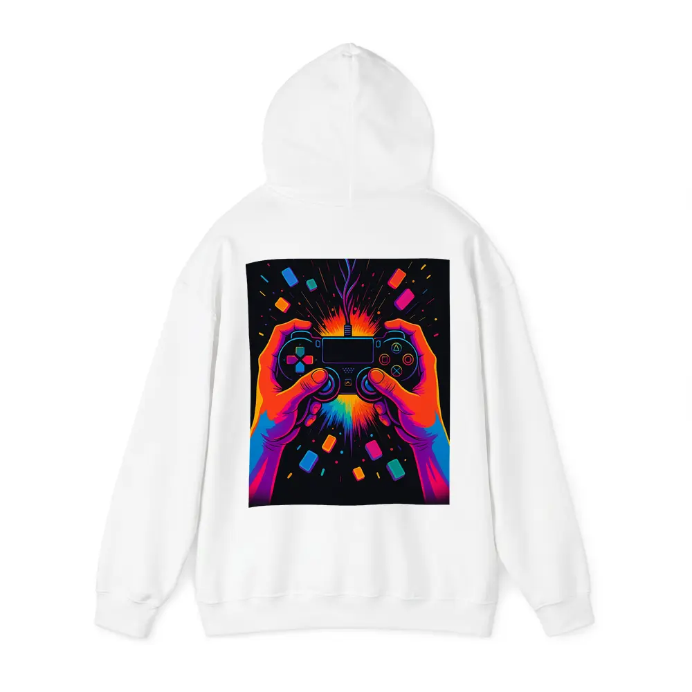 Neon Gaming Controller Hands Dark Background – Hoodies