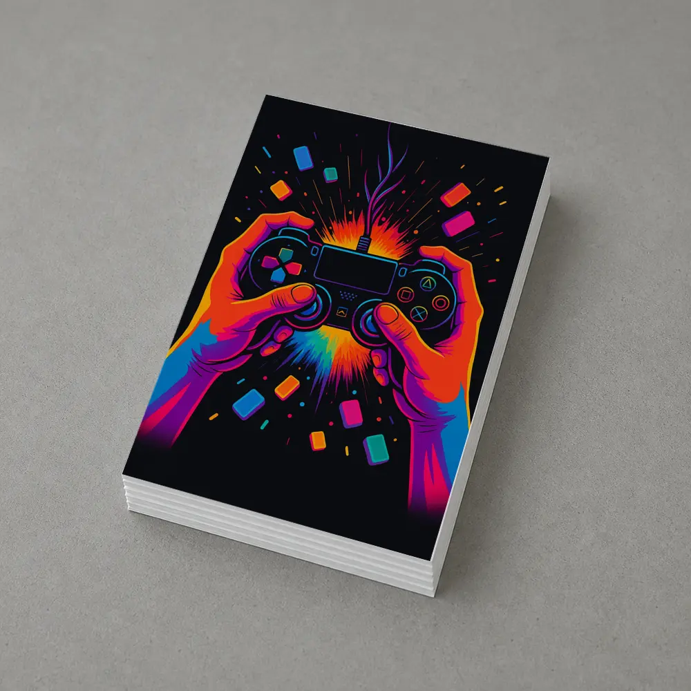 Neon Gaming Controller Hands Dark Background – Postcards