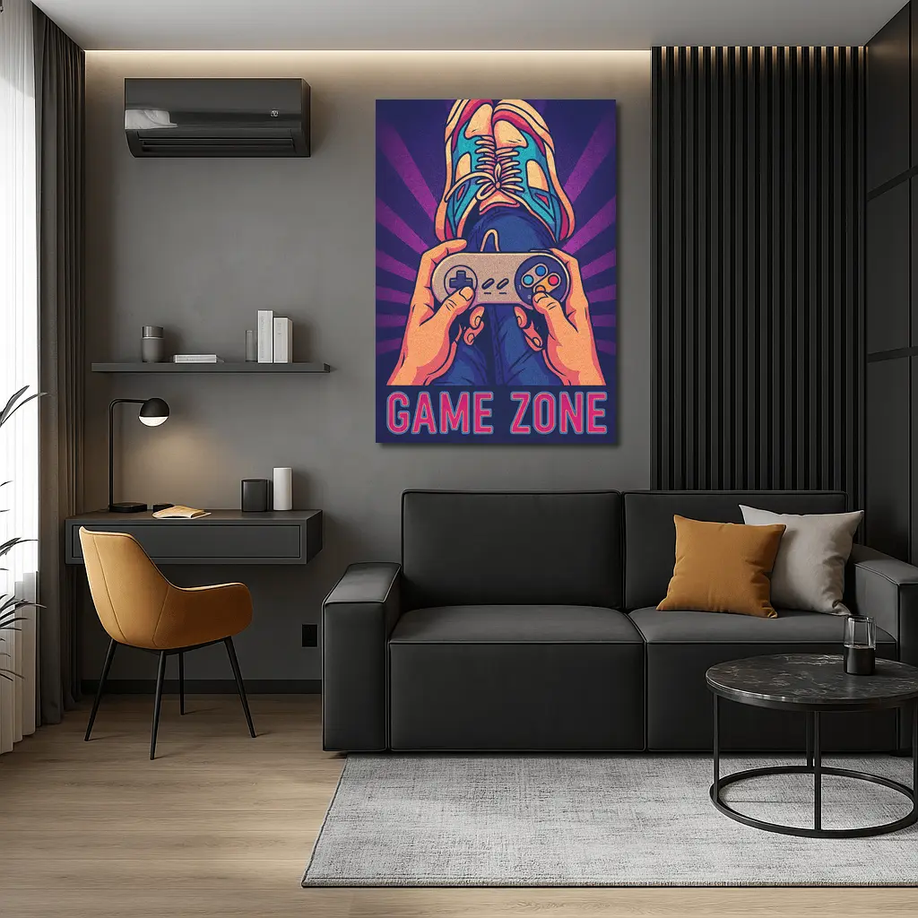 Game Zone Retro Gaming Controller Purple Background – Wall Art
