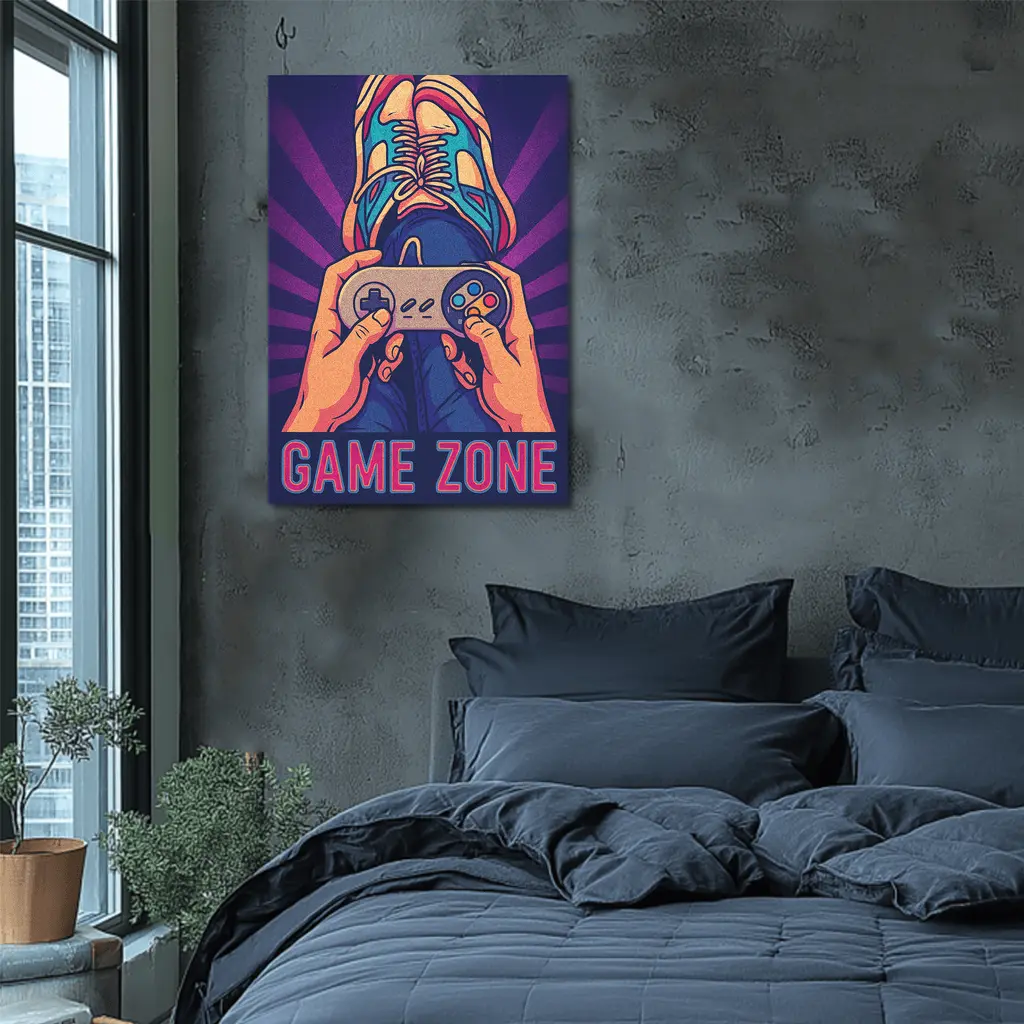 Game Zone Retro Gaming Controller Purple Background – Wall Art