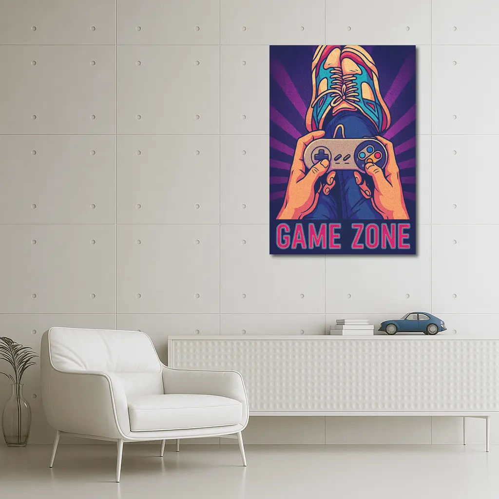 Game Zone Retro Gaming Controller Purple Background – Wall Art