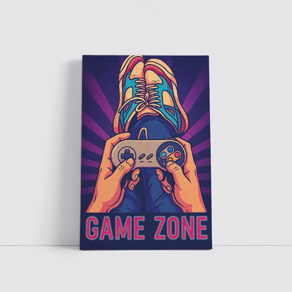 Game Zone Retro Gaming Controller Purple Background – Wall Art