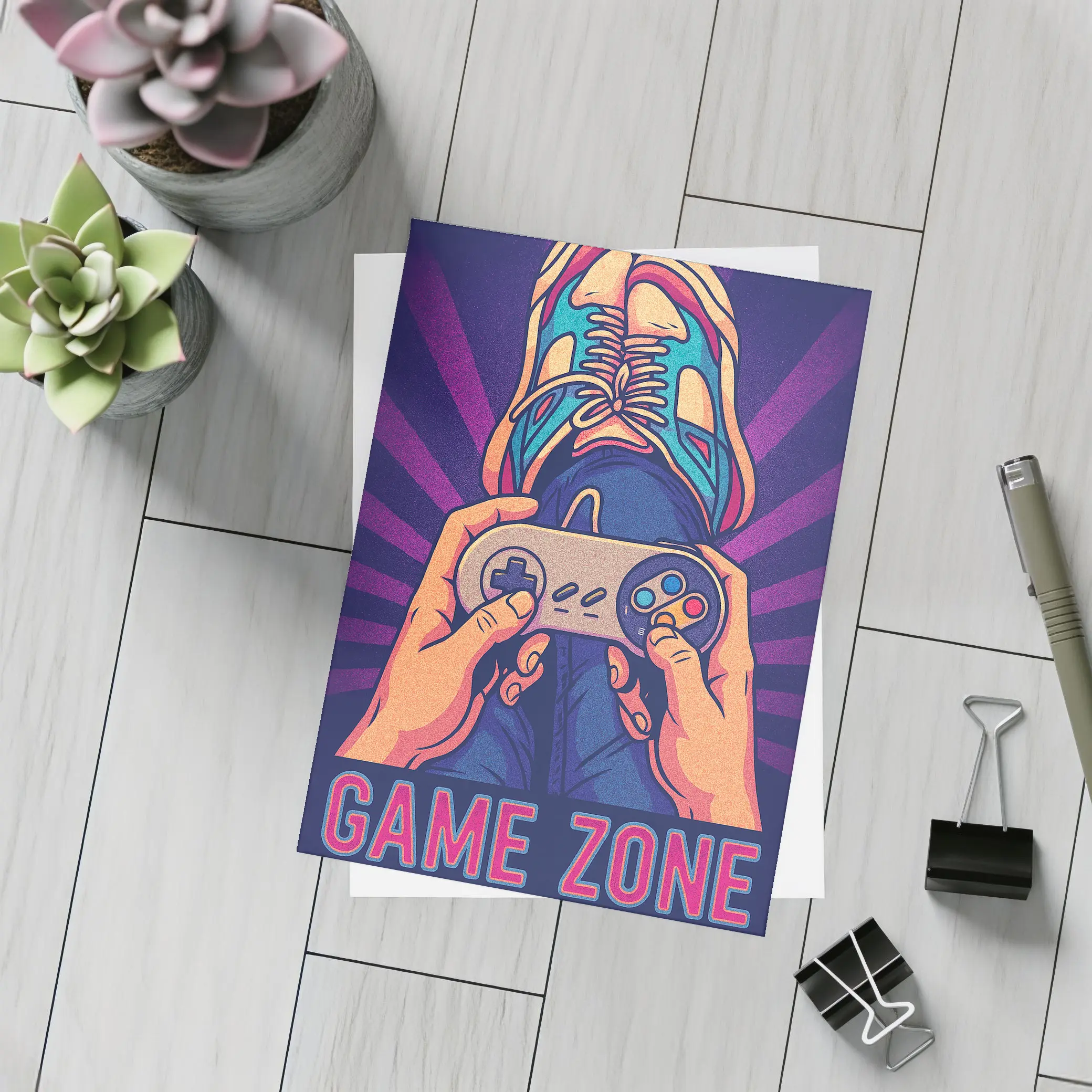 Game Zone Retro Gaming Controller Purple Background – Postcards