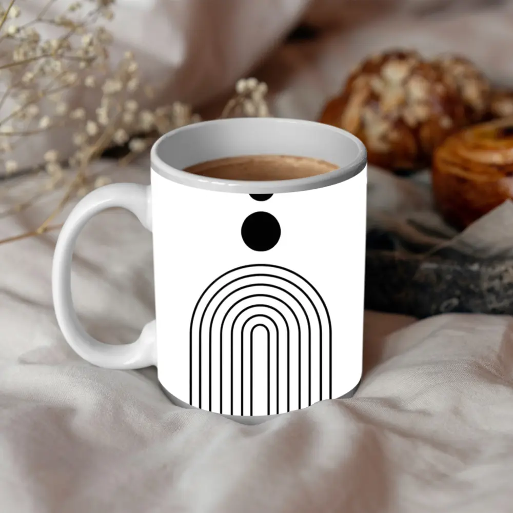 Black White Minimalist Arch Circles Abstract Art – Mugs