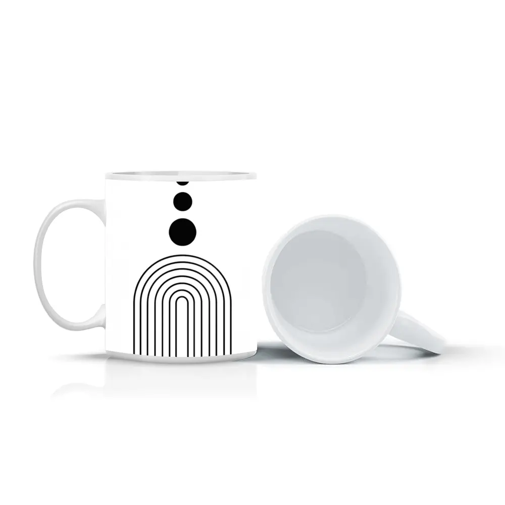 Black White Minimalist Arch Circles Abstract Art – Mugs