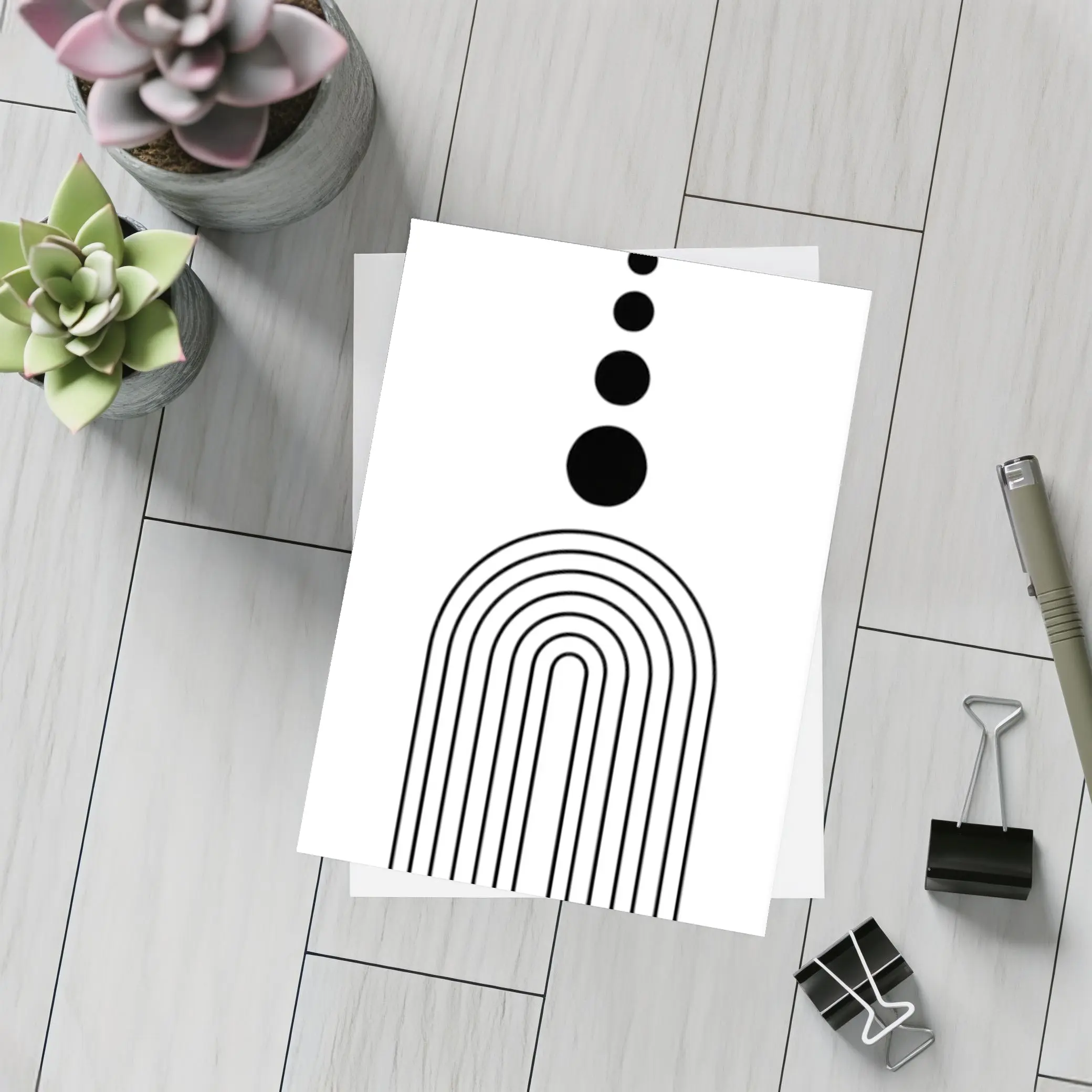 Black White Minimalist Arch Circles Abstract Art – Postcards