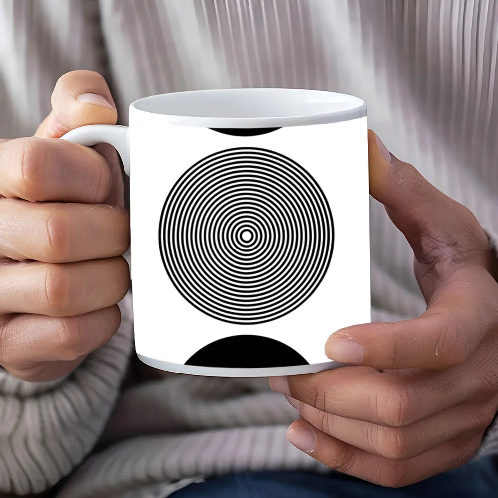 Black White Concentric Circles Minimalist Abstract Art – Mugs