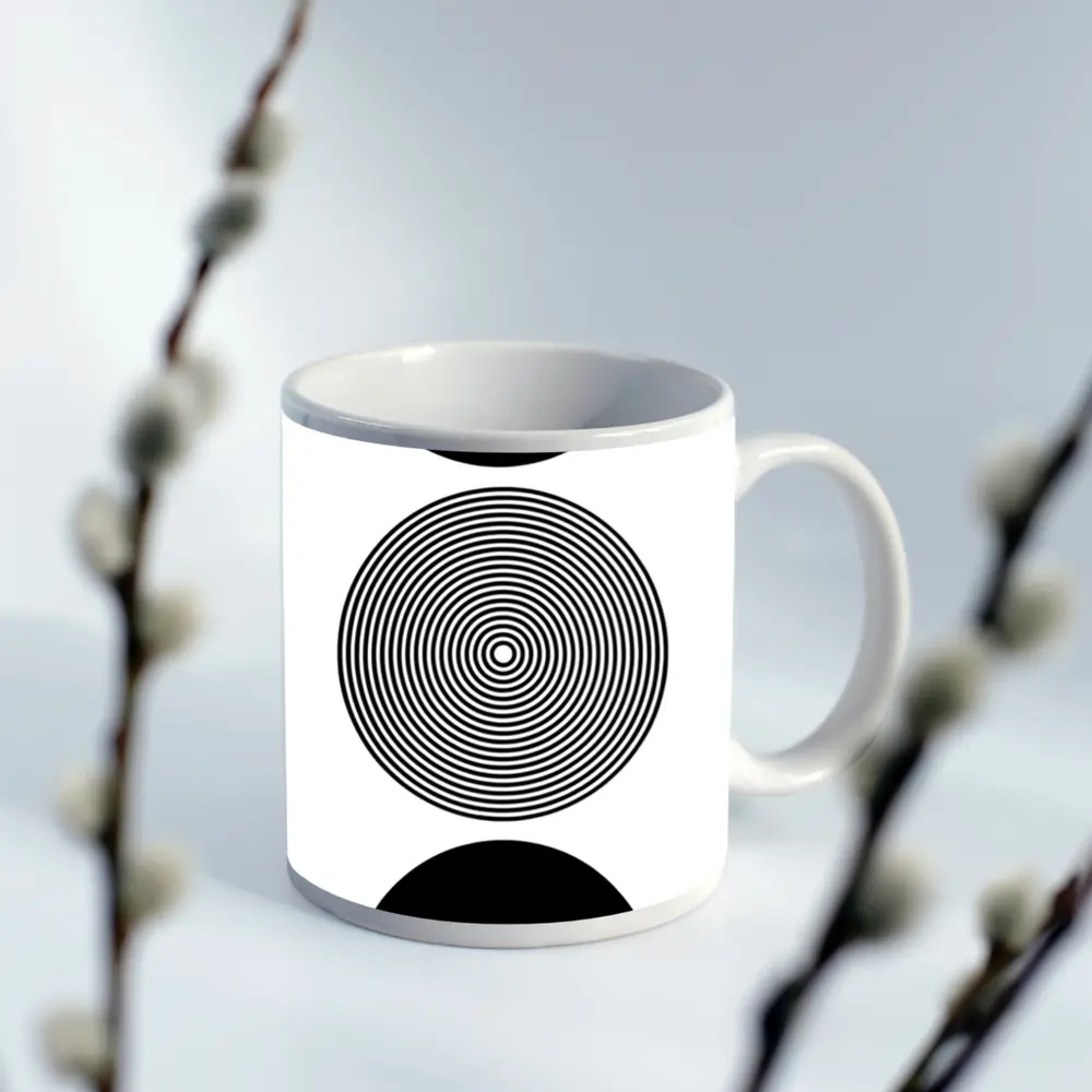 Black White Concentric Circles Minimalist Abstract Art – Mugs