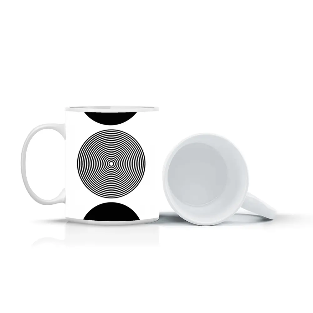 Black White Concentric Circles Minimalist Abstract Art – Mugs