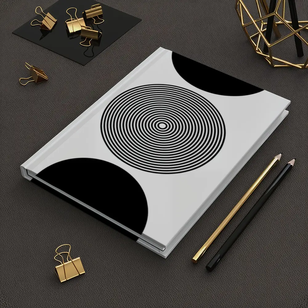 Black White Concentric Circles Minimalist Abstract Art – Notebooks