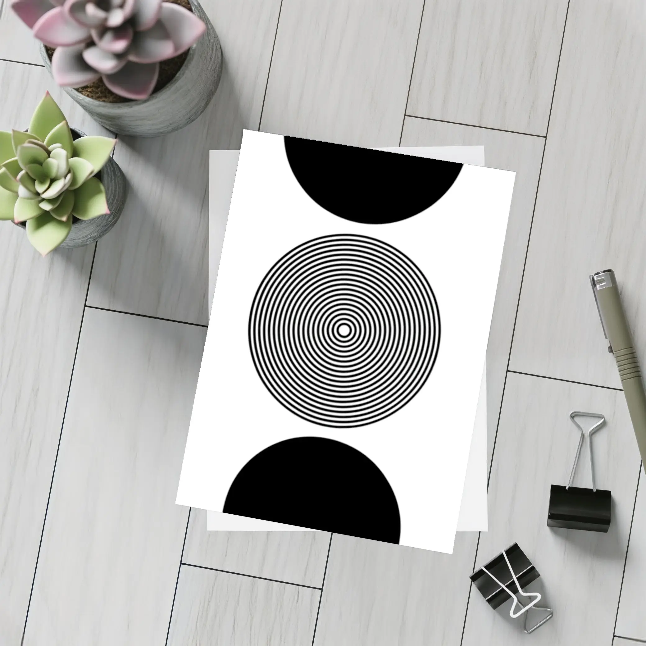 Black White Concentric Circles Minimalist Abstract Art – Postcards