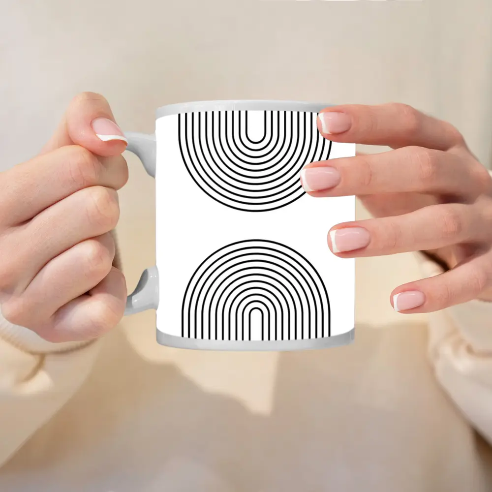 Black White Arch Lines Minimalist Geometric Art – Mugs