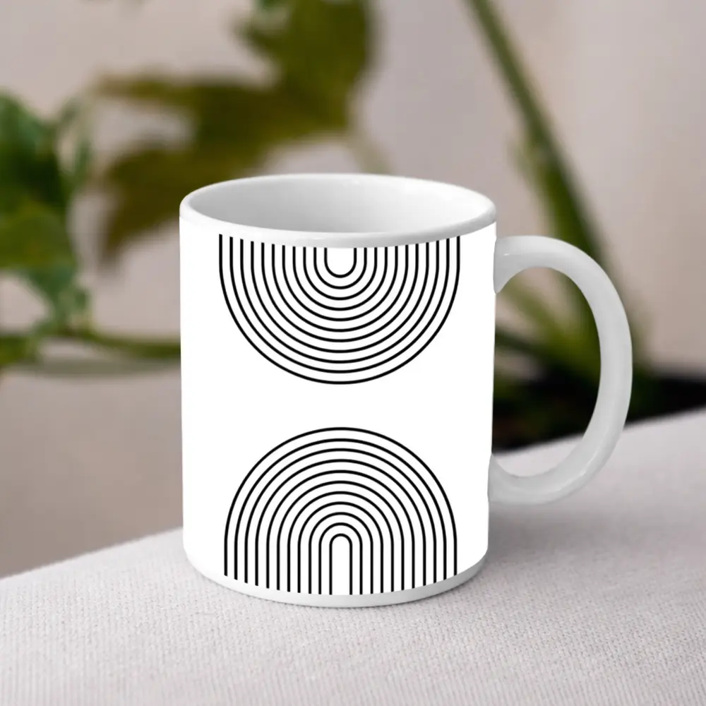 Black White Arch Lines Minimalist Geometric Art – Mugs