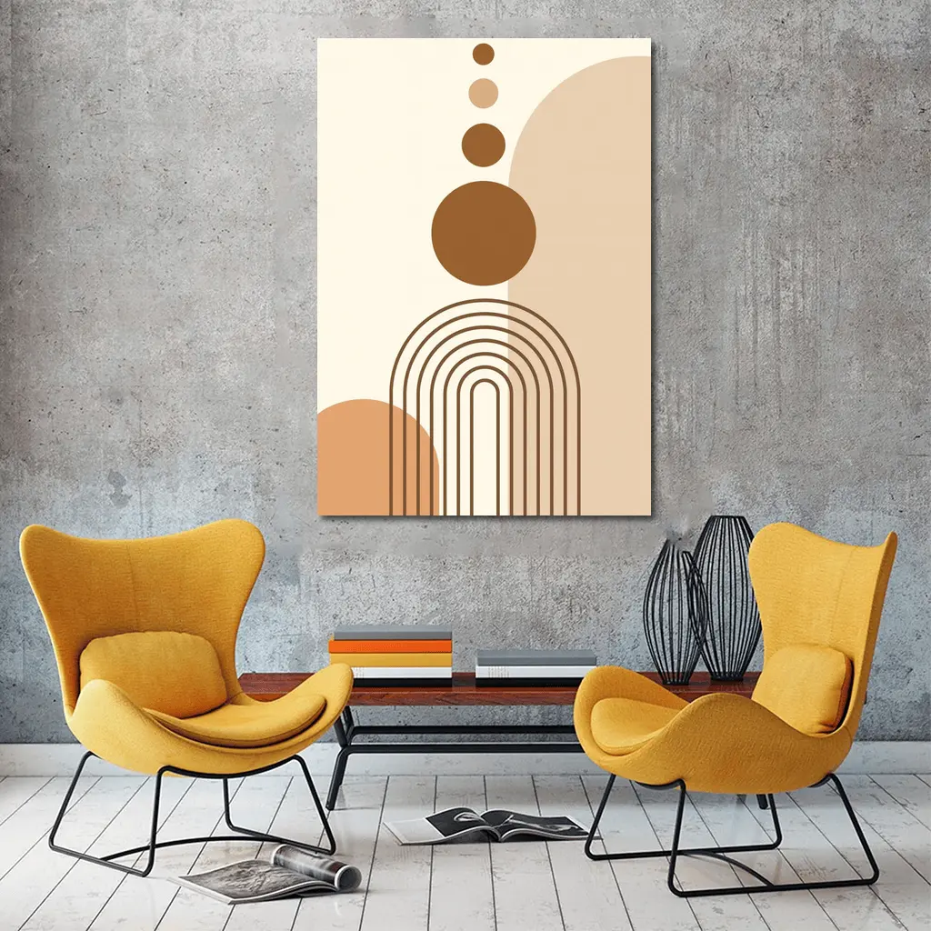 Boho Abstract Geometric Arches Circles Brown Beige – Wall Art