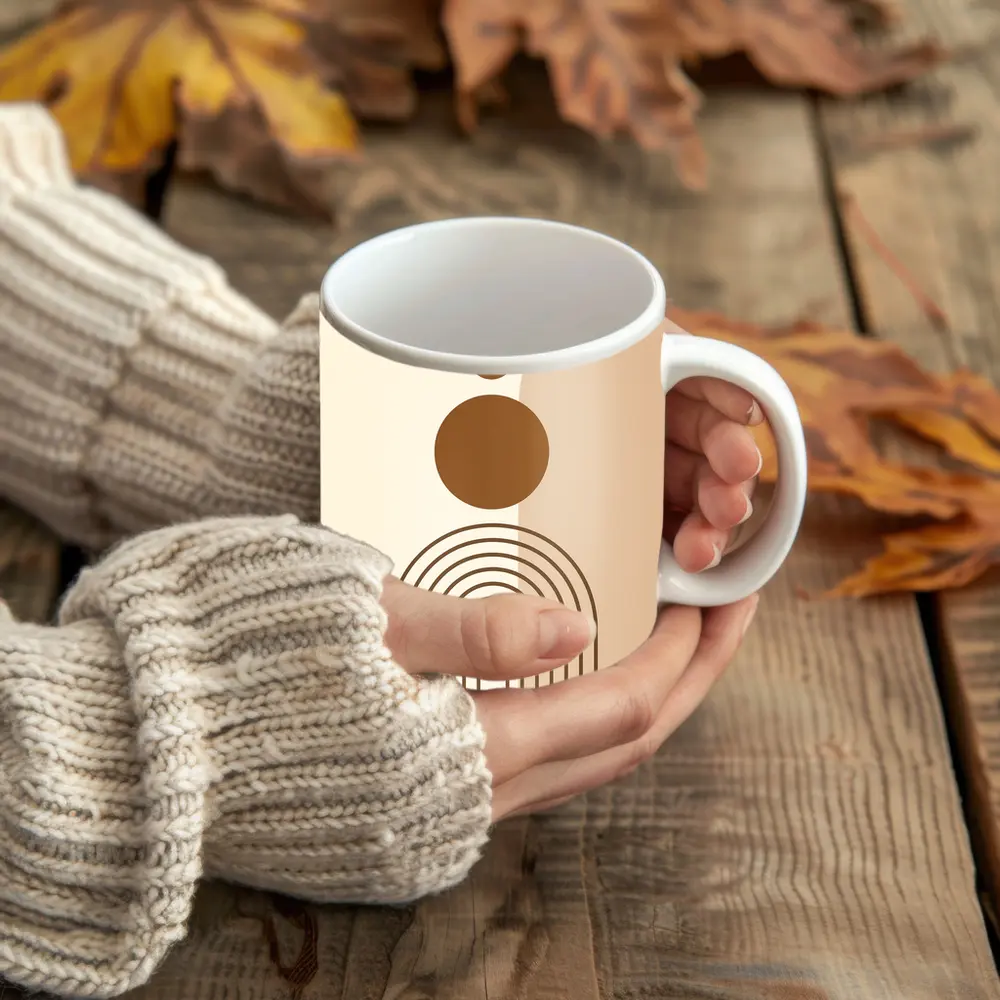 Boho Abstract Geometric Arches Circles Brown Beige – Mugs