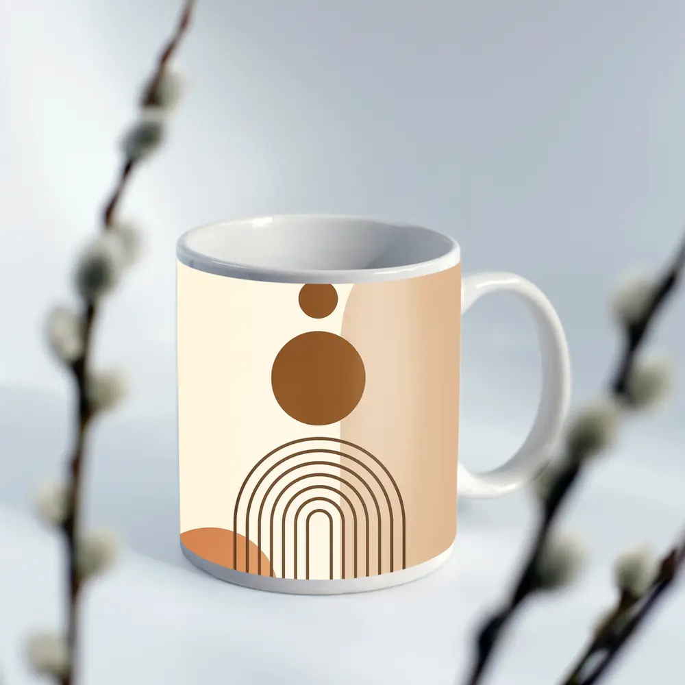Boho Abstract Geometric Arches Circles Brown Beige – Mugs