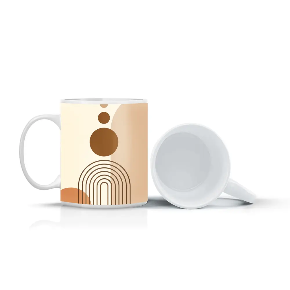 Boho Abstract Geometric Arches Circles Brown Beige – Mugs