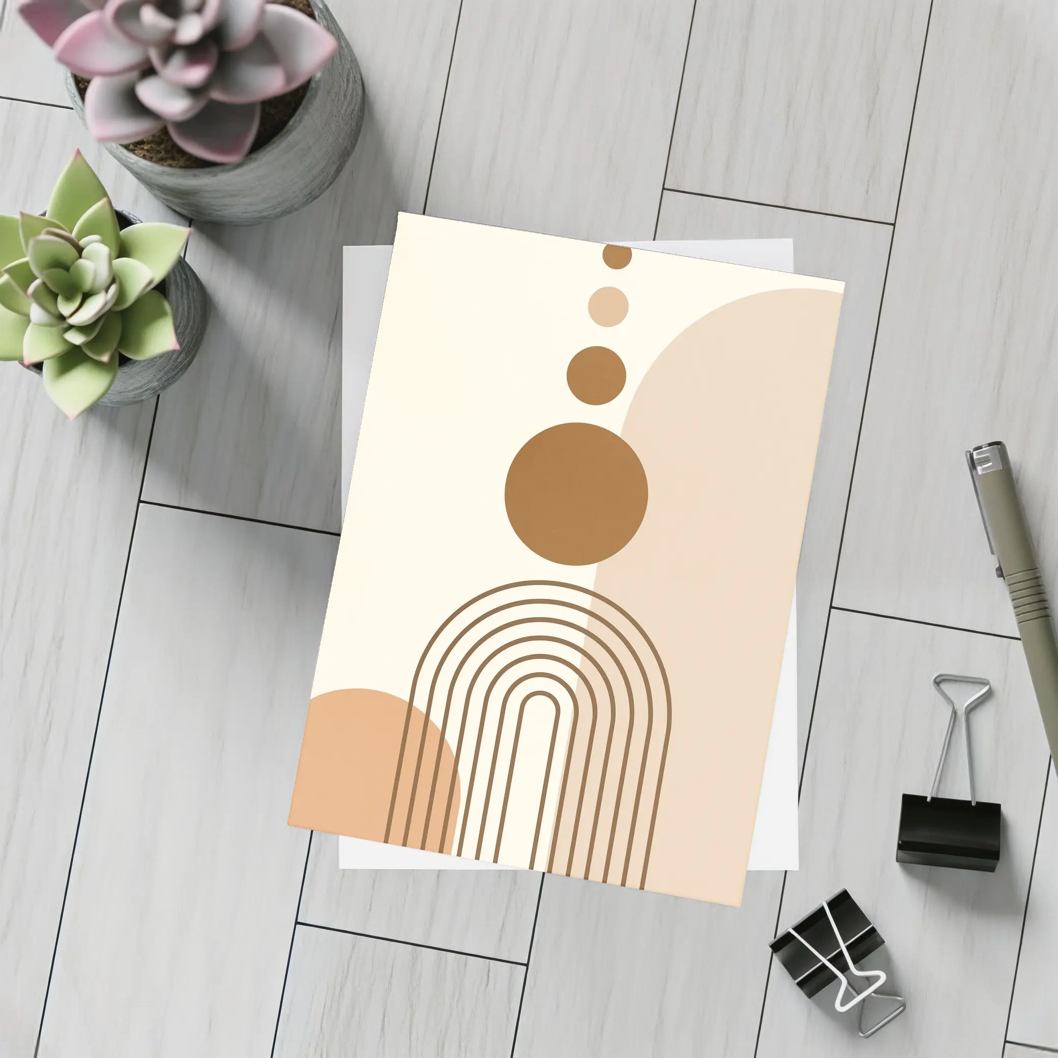 Boho Abstract Geometric Arches Circles Brown Beige – Postcards