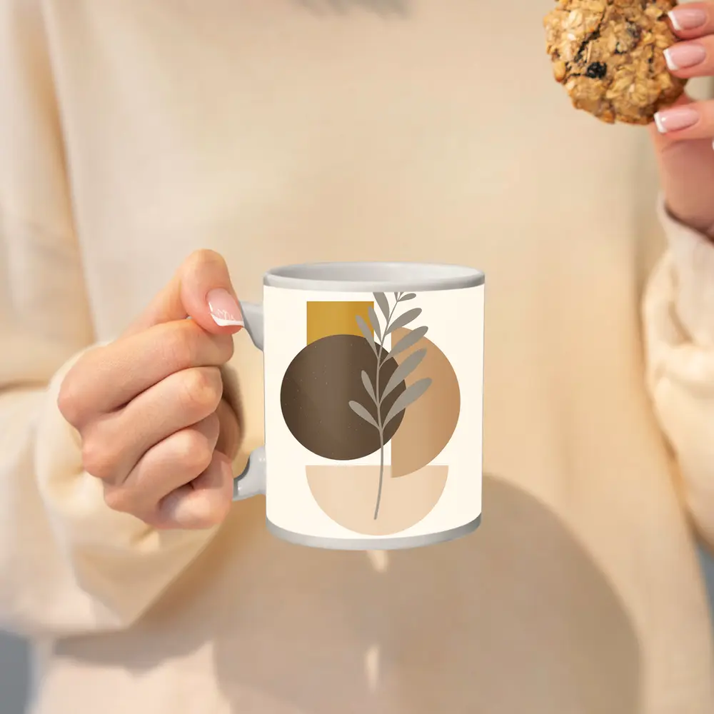 Boho Abstract Botanical Shapes Warm Earth Tones – Mugs