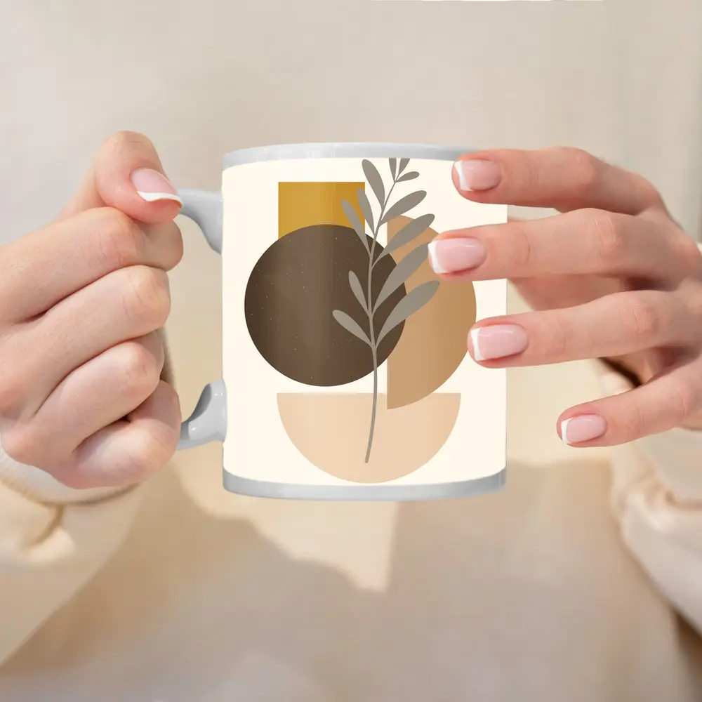 Boho Abstract Botanical Shapes Warm Earth Tones – Mugs