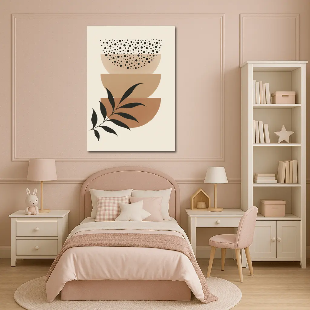 Boho Abstract Geometric Shapes With Leaf – Wall Art