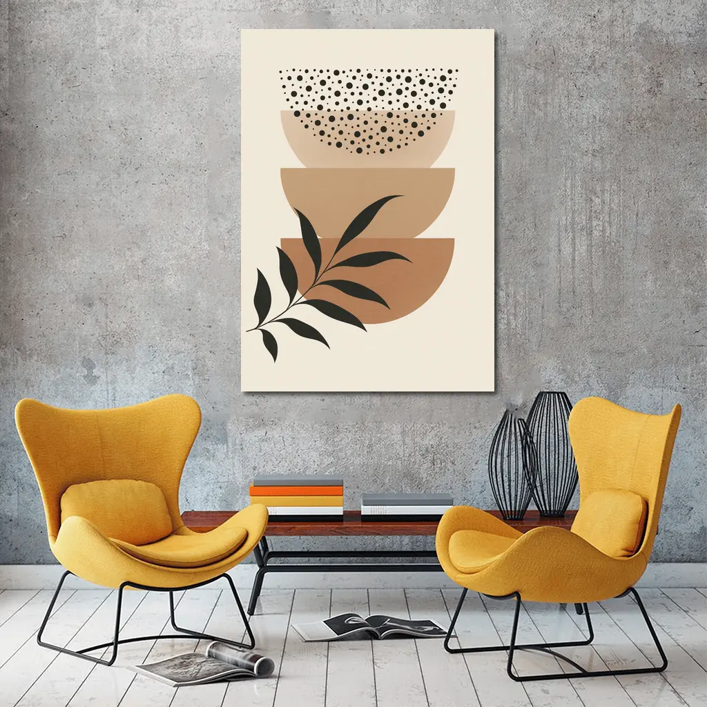 Boho Abstract Geometric Shapes With Leaf – Wall Art
