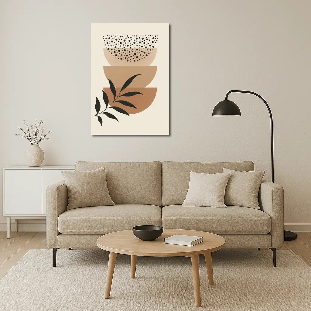 Boho Abstract Geometric Shapes With Leaf – Wall Art