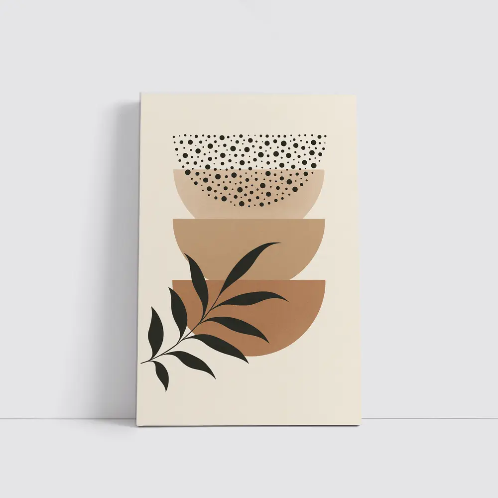 Boho Abstract Geometric Shapes With Leaf – Wall Art