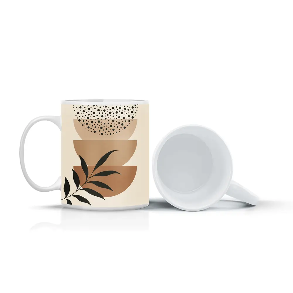 Boho Abstract Geometric Shapes With Leaf – Mugs