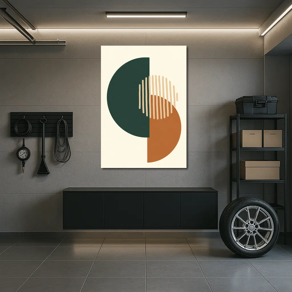Geometric Shapes Forest Green Terracotta Beige Abstract – Wall Art