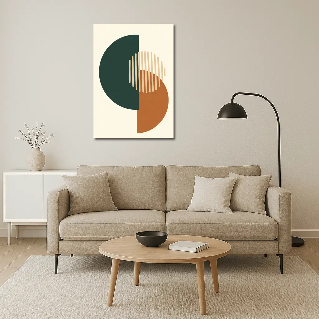 Geometric Shapes Forest Green Terracotta Beige Abstract – Wall Art