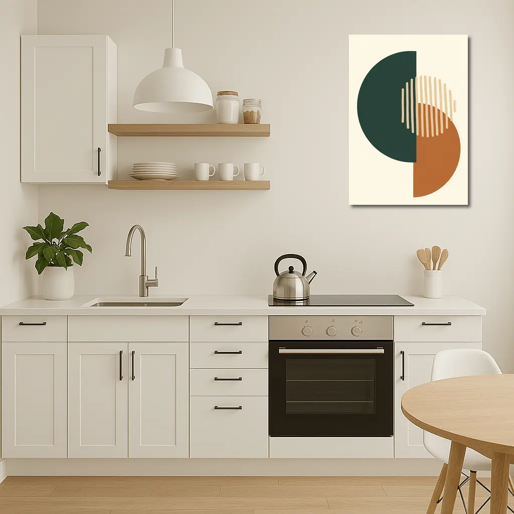 Geometric Shapes Forest Green Terracotta Beige Abstract – Wall Art