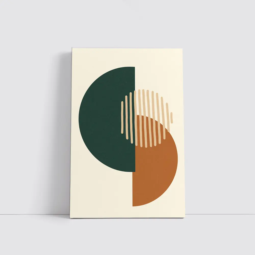 Geometric Shapes Forest Green Terracotta Beige Abstract – Wall Art