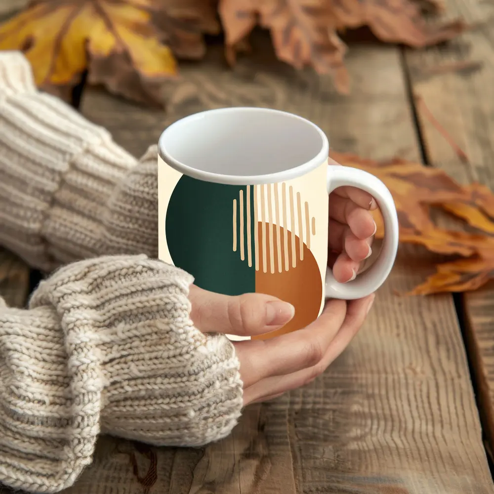 Geometric Shapes Forest Green Terracotta Beige Abstract – Mugs