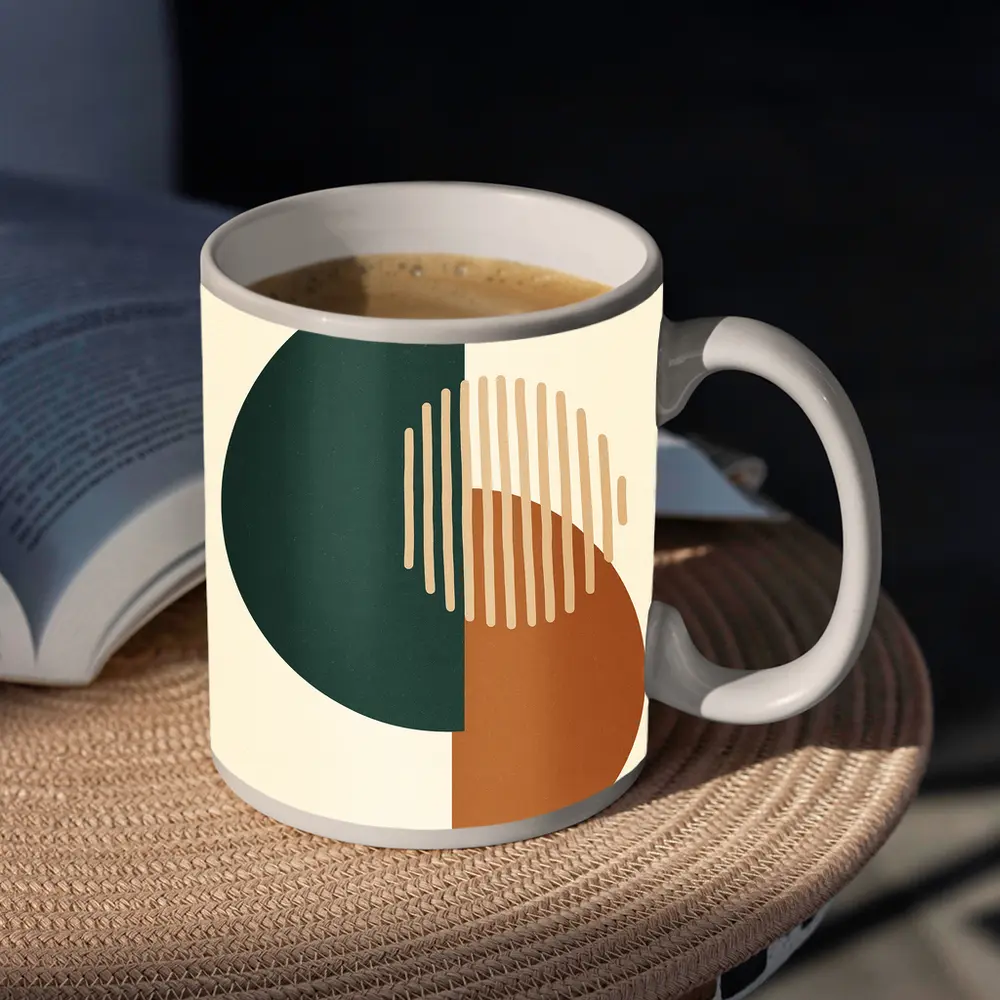 Geometric Shapes Forest Green Terracotta Beige Abstract – Mugs