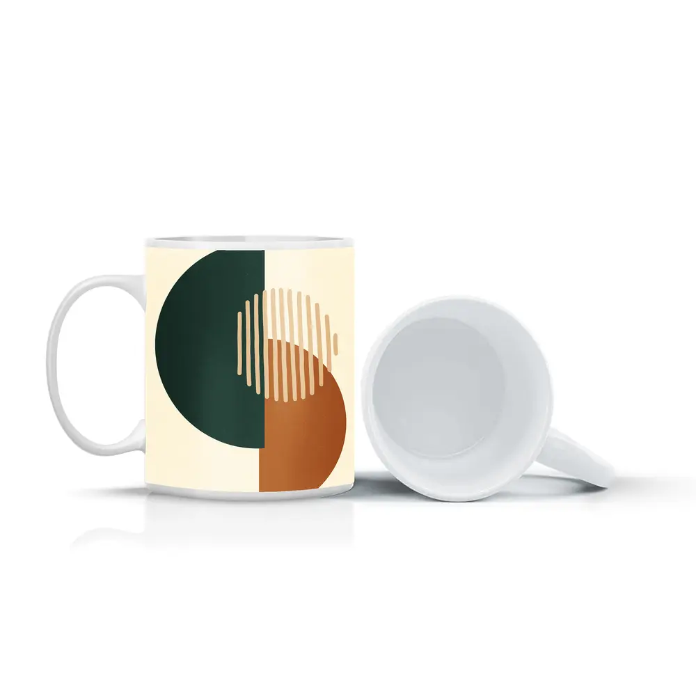 Geometric Shapes Forest Green Terracotta Beige Abstract – Mugs