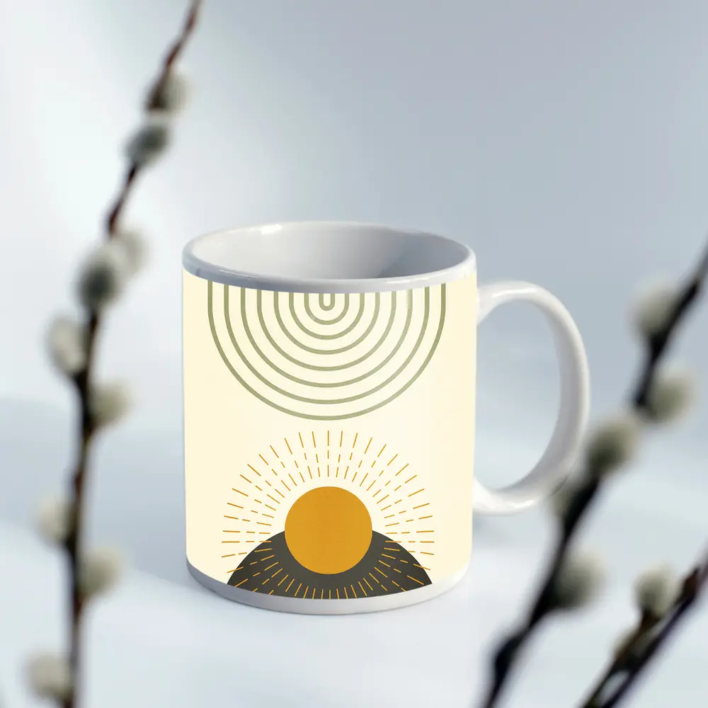 Boho Sun Arc Lines Minimalist Abstract Art – Mugs