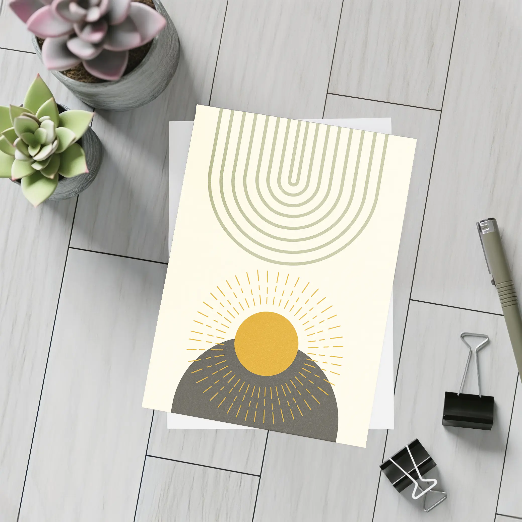 Boho Sun Arc Lines Minimalist Abstract Art – Postcards