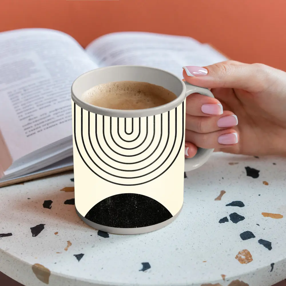 Black White Arch Geometric Minimal Abstract Art – Mugs
