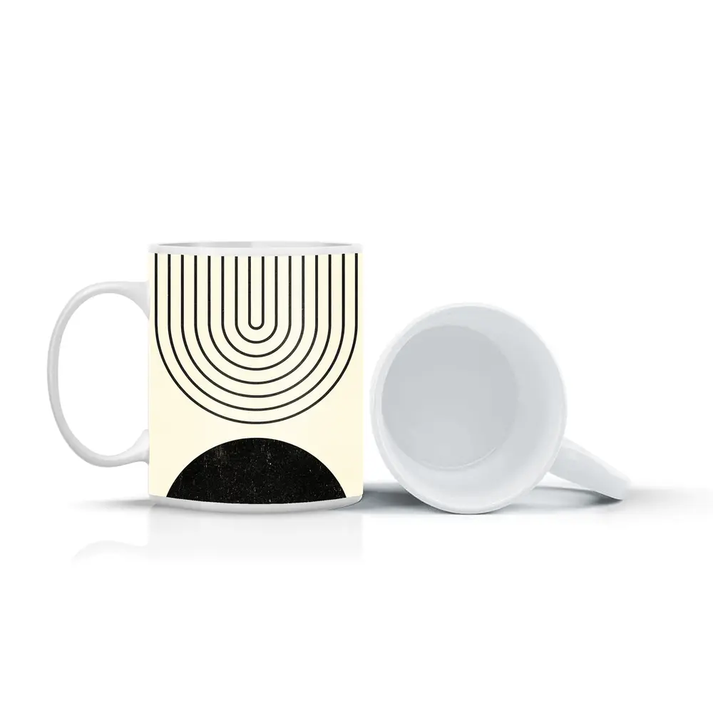 Black White Arch Geometric Minimal Abstract Art – Mugs