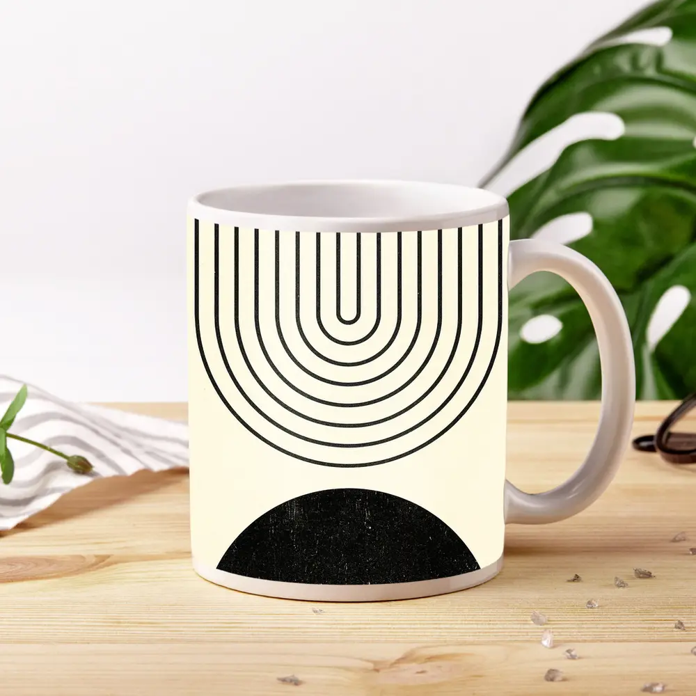 Black White Arch Geometric Minimal Abstract Art – Mugs