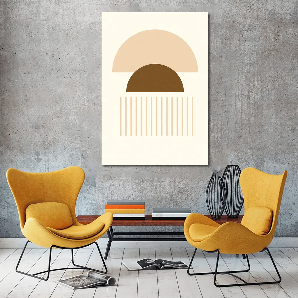 Boho Geometric Semicircles Abstract Beige Brown Art – Wall Art